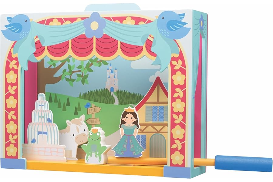 Wooden Tabletop Theatre Set, Fairytale Stage with Characters, Interactive Puppet Show Theatre with Storage Drawer