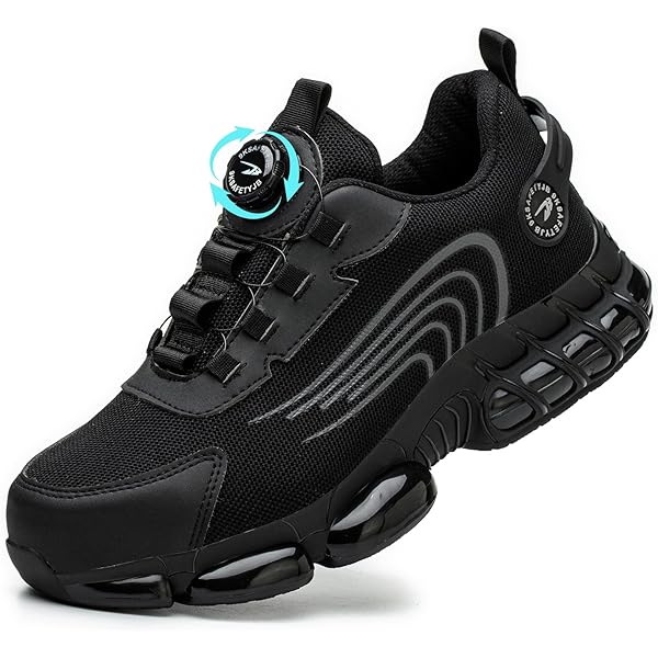 MIEHUIAI Werkschoenen voor dames en heren, veiligheidsschoenen, lichte schoenen met stalen neus, antislip, ademend, sportief, sneakers met stalen neus, zwart, 42 EU