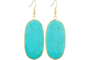 mookaitedecor Green Howlite Turquoise Stone Dangle Drop Earrings for Women,Crystal Hook Earrings Gold Plated Oval