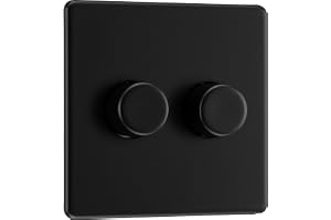 BG Electrical FFB82 Smart dubbelväggig dimmer 2-vägs, 2-vägs, skruvlös frontpanel, högkvalitativ platt platta, matt svart, 20