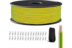 HULUWA Cable Eléctrico de Tierra Flexible H07V-K 2,5 mm² de Cobre Amarillo-Verde – 100 m para Máquinas y Talleres