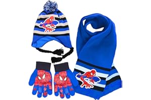 wopin Ensemble 3 pièces Spiderman écharpes Costume, Gants D'hiver Chapeaux écharpes Costume,Mitaines étudiantes Gants Tricotés Pour Gants de Ski de Vélo et de Course Froids et Sales