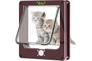 Ycozy Puerta para Gatos Exterior 26.8 x 23.5cm Versión Mejorada 4 Puertas para Mascotas Interiores con Bloqueo Forma de Bloqueo Giratoria, Solapa Gatos Resistente Intemperie para Gatitos y Perros