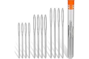 Benlay 12 Stück/3 Größen Stopfnadeln mit Großem Öhr, Stahl Sticknadeln mit Nadeleinfädler, Sticknadeln Stumpf, Gobelinnadel mit transparenter Flasche zum Stricken und Nähen (Silber)