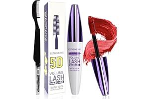 LYSDEFEU 5D Rot Seidenfaser Wimpern Wimperntusche Wasserfest mit Wimpernkammbürste,Red Telescopic Waterproof Colored Mascara,Verlängerndes,Voluminöses,Langlebiges,Cosplay Party Bunt Augen Makeup-07 Rot