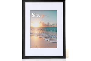 Cispree A3 Photo Frame, A3 Wooden Picture Frames with Mount for A4 Print for Wall, with Acrylic Clear Sheet, Fit Large Poster/Documents Frame for Family/Christmas (29.7x42 cm)-Black