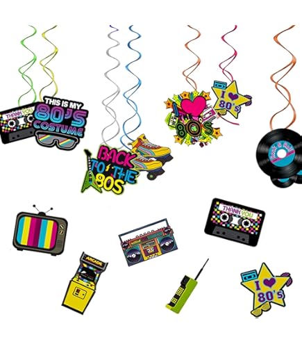 Lot De 38 Décorations Tourbillons Années 80 - Spirales Colorées à Suspendre - Pour Fête Rétro, Hip Hop, Disco - Adulte