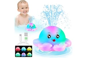 Gigilli Octopus Bath Badewannenspielzeug Baby Badespielzeug,Wiederaufladbares Oktopus Badewanne Spielzeug Automatisches Sprühwasser Geschenk Leuchtend Badespielzeug für Baby Kleinkinder,Rosa