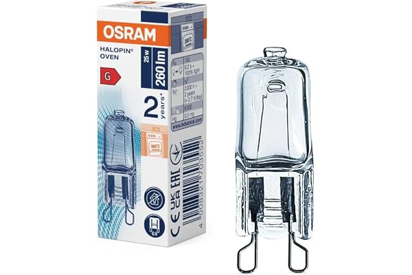 Osram Halopin ugn (230 V, 25 W, G9 halogen, pennform, för Bosch, Neff, Siemens, delonghi, ocean, fagor, för ugnar och mikrovågsugnar, lämplig för höga temperaturer)