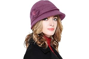 CheChury Sombrero Invierno Cálido Gorros de Punto Forro Polar Gorro de Invierno Boina de Punto Vintage Lana Sombrero Elegante Gorro Francés Sombreros de Punto Mujeres Crochet Suave Otoño