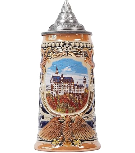 Rustikaler Bayern-Bierkrug Mit Staatswappen – Handgefertigt In Deutschland – Motiv „Gott Mit Dir, Du Land Der Bayern“ – 0,5 Liter Fassungsvermögen