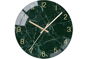 VIKMARI Glass Wall Clock Silent Non Ticking Wall Clocks- 12 Inch Quality Quartz Battery Operated Round Easy to Read Home/Office/Classroom/School Clock (Dark Green)