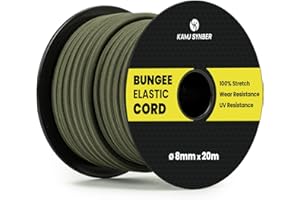 Kamu Synber Tendeur Élastique Corde Elastique 8mm x 20m Sandow Elastique pour Bâche, Remorque, Bateau, Camping | Vert Armée