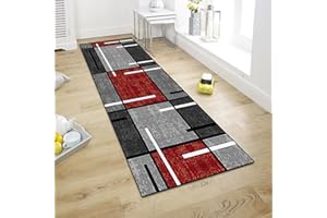 ‎WTHYGB WTHYGB Teppich Läufer 60x200cm für Flur Küche Wohnzimmer Schlafzimmer, rutschfest Waschbar Teppichläufer, Polyester Dauerhaft, 6mm Dicke Küchenläufer, Geometrische Muster, Anpassbar