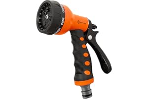 AUTOMAN Hose Pipe Spray Gun, 7 Patterns Garden Hose Spray Gun, High Pressure Hose Nozzle, Anti-Slip Water Hose Gun for Plants & Lawns Watering, Car & Bike Washing and Pets Bathing, Orange