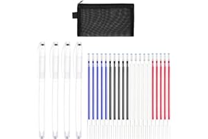 TYGFRT 4 High Temperature Erasable Pens, 20 Refills, 1 Pencil Case, Disappearing Fabric Marker for Clothing, Sewing, Heat Erasing Textile Marker