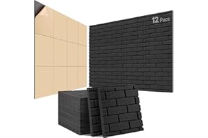 KUCHOOW Paneles Acusticos Adhesivos, 12 Piezas Espuma Acustica, 30 X 30 X 2.5cm, Insonorizacion Acustica Pared, Acoustic Panel para Gaming, Podcast, Studio