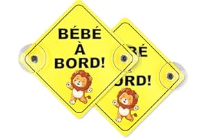 FloraVigo Lot de 2 Panneaux d'Avertissement Bébé pour Voiture avec Double Ventouse, Autocollant de Sécurité pour Fenêtre, 12,5 cm