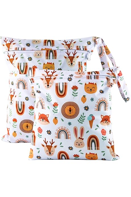 ROELLY Borsa Wet Bag 2 Pezzi - Porta Pannolini, Impermeabile, Lavabile, Motivi Animaletti, Per Neonato - Foto 7