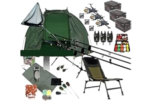 ASL Mega Full Carp Fishing Set Up Chair Rods, Reels, Alarms,Net,Handle,Bait Bivvy Shelter Tackle,Mat,Scales,Hooks P15