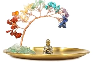 JETHMA Seven Chakra Crystal Tree with Buddha Statue, Money Tree Crystal Energy Balance Chakra Decor for Luck Wealth Home Decor (Green)