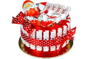 DELIM Tort czekoladowy Kinder - kosz upominkowy dla kobiet z Kinder Bueno Mini z Kinder Joy - tort dziecięcy dla dzieci - kosz upominkowy na urodziny - prezent dla kobiety