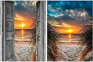 VEGCOO Diamond Painting,2 Stück Diamond Painting Strand Sonnenuntergang 30 * 40cm 5D Diamant Painting Raumdekoration Diamond Painting (Blau)