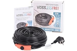 12m Frostschutz Heizkabel mit Knopf-Thermostat VOSS.eisfrei, 230V, Heizleitung Zum Schutz von Wasserleitungen und Weidetränken
