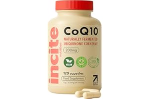 INCITE NUTRITION Premium CoQ10 Ubiquinone 200mg - Coenzyme Q10-120 Vegan Capsules - Naturally Fermented High Absorption - Heart, Energy & Fertility Support - Made in UK - Non-GMO - GMP Quality