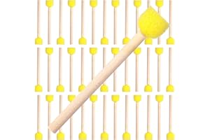 LUSOFIE Lot de 40 pinceaux éponge ronds en mousse pour peinture avec manche en bois pour loisirs créatifs Jaune