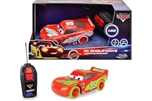 Jada Toys - Lightning McQueen come RC Glow Racer Single Drive (14 cm) da Disney Pixars Cars - auto telecomandata dai 4 anni, auto giocattolo per bambini con telecomando e effetto Glow-in The Dark