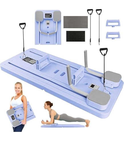 Qivine Pilatesboard met automatische rebound, opvouwbare reformer/pilatesmachine, multifunctioneel, draagbaar sporttoestel, voor thuisoefeningen, beginners, professionals