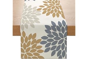 SHMSHNG Camino de Mesa Geométrico,Decoración Vintage Abstracta Flor de Dalia,Cinta Decorativa de Mesa Lavable Decoración Moderna de Mesa de Comedor de Cocina para Fiestas Decoración de Salón 33x180cm