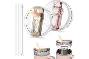 DealKits 2 unidades compatibles con la tapa Stanley Cup a prueba de fugas, tapa de repuesto para taza de 40 oz, con 2 pajitas y 1 pajita, sin BPA, apto para lavavajillas, reutilizable (blanco + rosa)