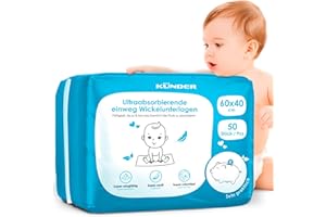 KUNDER 50x Baby Wickelunterlage Einweg 60x40 cm - Ultra-saugfähige Inkontinenzunterlagen, 6-lagige Betteinlagen für Babys & unterwegs, Strapazierfähige Krankenunterlagen und Inkontinenzauflage