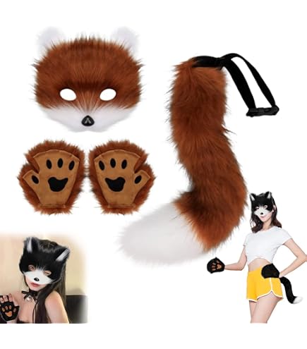 Vobumix Kit De 2 Masques De Chat Therian, Masques En Fourrure, Masque De Renard Vierge Avec Maille Réaliste Yeux, Kit De Fabrication De Masques Therian DIY Pour Cosplay
