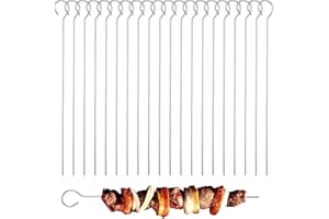 BOHUIZ 20 sztuk szpikulców do grilla ze stali nierdzewnej, 20 cm, długie szpikulce do szaszłyków, akcesoria do grilla, na imprezy grillowe na świeżym powietrzu i w ogrodzie