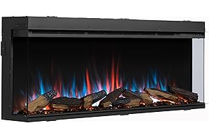 ‎CROWNFLAME CrownFlame Athena 52" Elektrokamin - Elektrischer Einbaukamin mit Heizung - realistischer 3D-Flammeneffekt, integrierte Knisterfunktion, LED-Beleuchtung, Fernbedienung, Timer, Thermostat - Schwarz