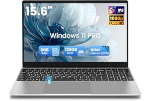 15.6 inch Laptop with Win 11 Pro, 8GB RAM 128GB Storage, 1080 FHD Display Laptops, 5205U Processor, USB3.0, Backlit Keyboard, Fingerprint Reader, 30Wh Battery, Portable Laptops for Business, School