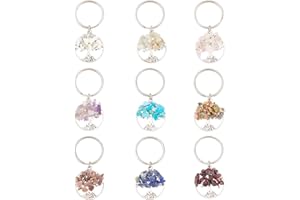 SUPERFINDINGS Albero della Vita Portachiavi Pietra di Cristallo Naturale Fatti A Mano Fai da Te Portachiavi Pendente Fascino della Pietra Preziosa Catena Chiave Fascino Fatti A Mano