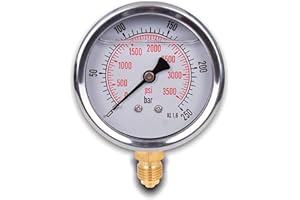 DPM TAPES Manometro glicerina attacco radiale, in acciaio inox IP65 63 mm con connettore dal basso, 1/4 glicerina (0-250 bar)