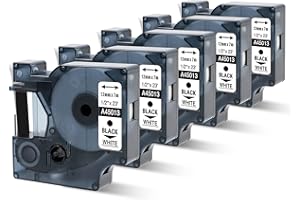 Oozmas A45013 Compatible Dymo labelmanager 160 Cinta Dymo D1 45013 A45013 S0720530 Negro en Blanco cinta para DYMO LabelManager LM160 LM210D LM260P LM280 LM360D LM420P, 5-Pack