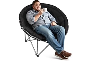 LANMOUNTAIN Oversized XXL Folding Round Camping Chair,Super Comfy Padded Moon Camp Chairs,Heavy Duty Outdoor Lawn Chairs for Adults,Perfect for Indoor,Family Camping,Hiking,Picnics and Garden