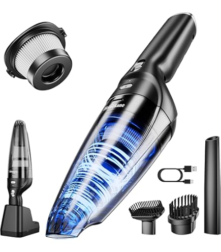 Minthouz Mini Autostaubsauger Kabellos – 15000Pa Saugkraft, Mit LED-Licht, 8 Zubehörteilen, 30 Min Laufzeit