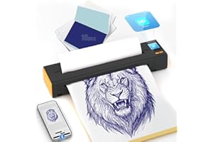 INKCHUM XR3 Stampante Stencil Tattoo,Bluetooth Tattoo Printer con Display LED,Stampante Termica Tattoo Tatuaggi,Stampante Per Tatuaggi Compatibile Con Phone e PC,10 Fogli di Carta da Trasferimento (Arancione)