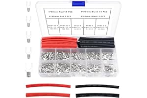 YIXISI 356 Pezzi M3/M4/M5/M6 Non Isolati Connettori a Crimpare Nudi, Terminali a Forcella in Rame, Terminali a Crimpare ad Forcella, con Tubo Termoretraibile, AWG 22-16 16-14 14-12