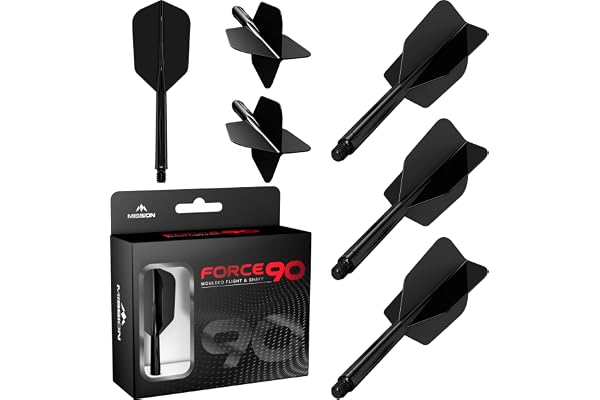 Mission Darts Force 90 | Ailettes et tiges de fléchettes moulées avec précision intégrées, lot de 3 ailettes et tiges professionnelles hautement durables 2 en 1 | Slim