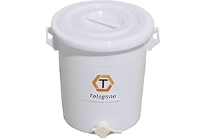 Tolegano Cubo de miel, 35 litros o 50 kg, apto para alimentos, cubo de miel con grifo de llenado, embotellador de miel, cubo con tapa, grifo aplastante Hobbock, recipiente para miel, suministros de