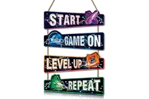KAIRNE Video Game Room Sign,Gaming Decor For Boys Room set of 4(12x4inch) Gamer Room Wooden Plaque,Inspirational Lightning Fashion Gaming Posters Door Sign for Teenage Boy Man Cave Gaming Room Decor