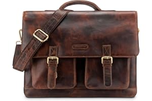 LEABAGS Borsa documenti per uomo e donna | Custodia per laptop in vera pelle 15" | Borsa a tracolla con tracolla | Borsa messenger | Borsa da lavoro